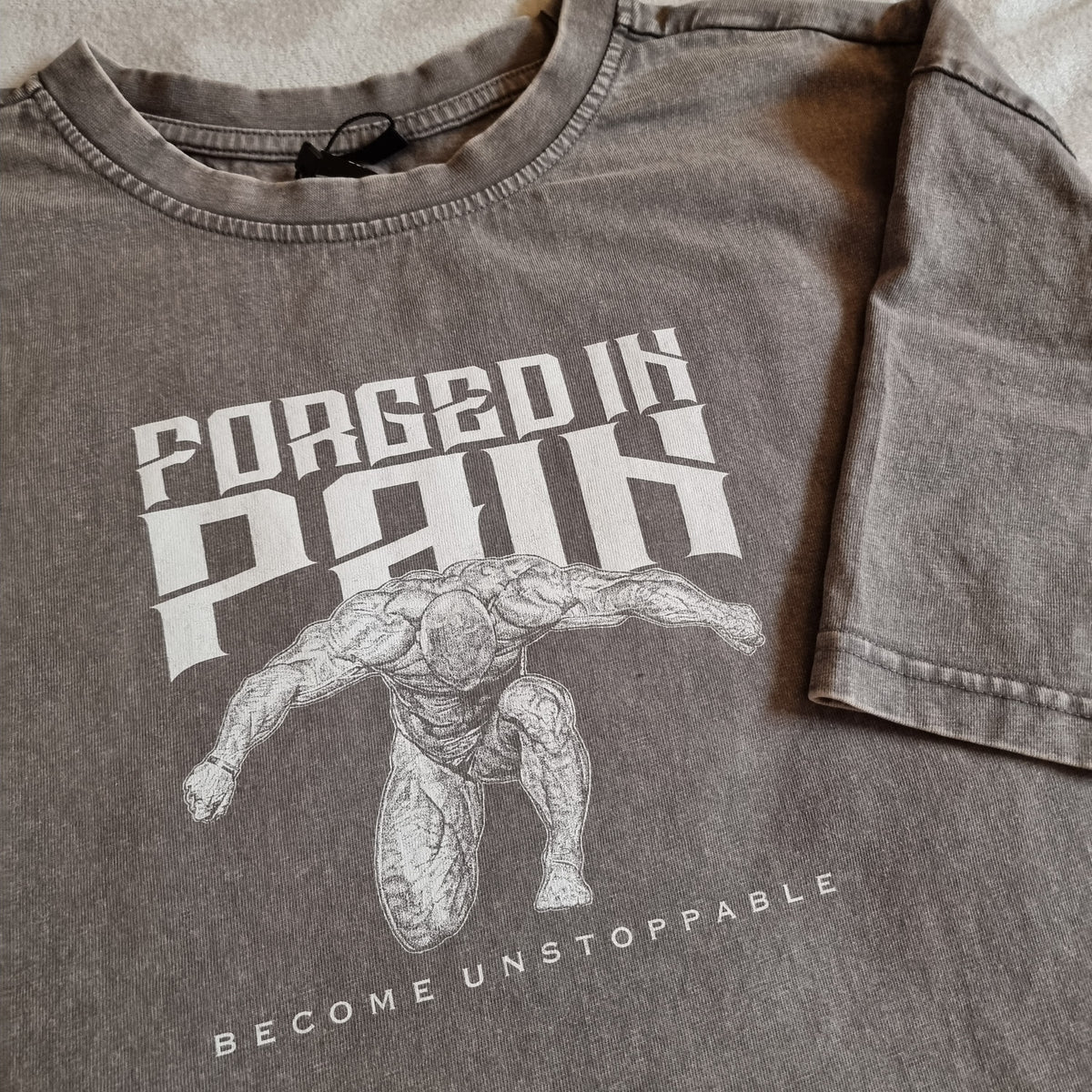 Granite Acid Wash "FORGED IN PAIN" - Unique OVERSIZE T-Shirt