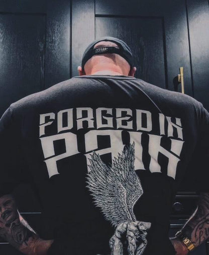 Obsidian Acid Wash "FORGED IN PAIN" - Unique OVERSIZE T-Shirt