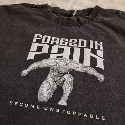 Obsidian Acid Wash "FORGED IN PAIN" - Unique OVERSIZE T-Shirt
