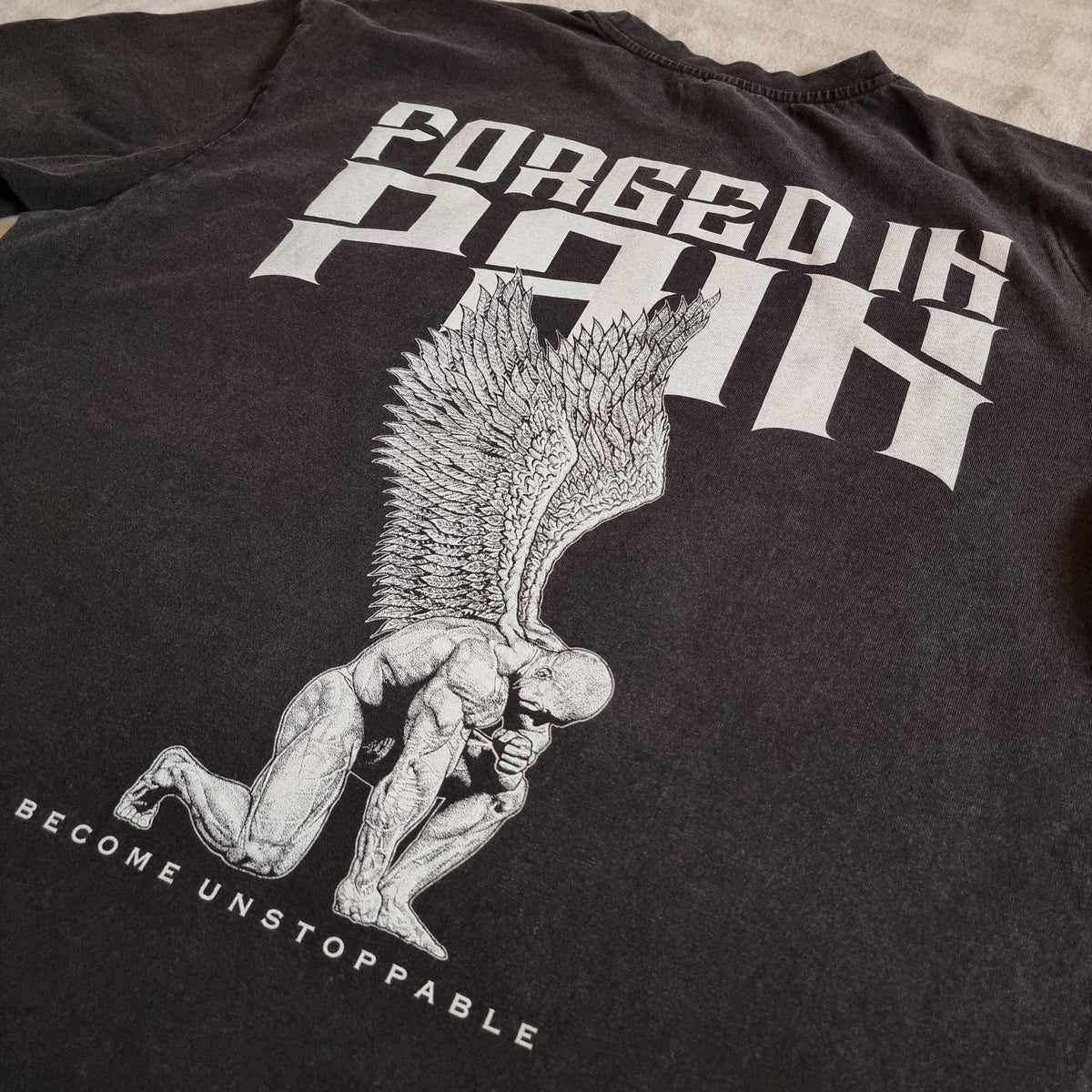Obsidian Acid Wash "FORGED IN PAIN" - Unique OVERSIZE T-Shirt