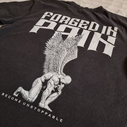 Obsidian Acid Wash "FORGED IN PAIN" - Unique OVERSIZE T-Shirt