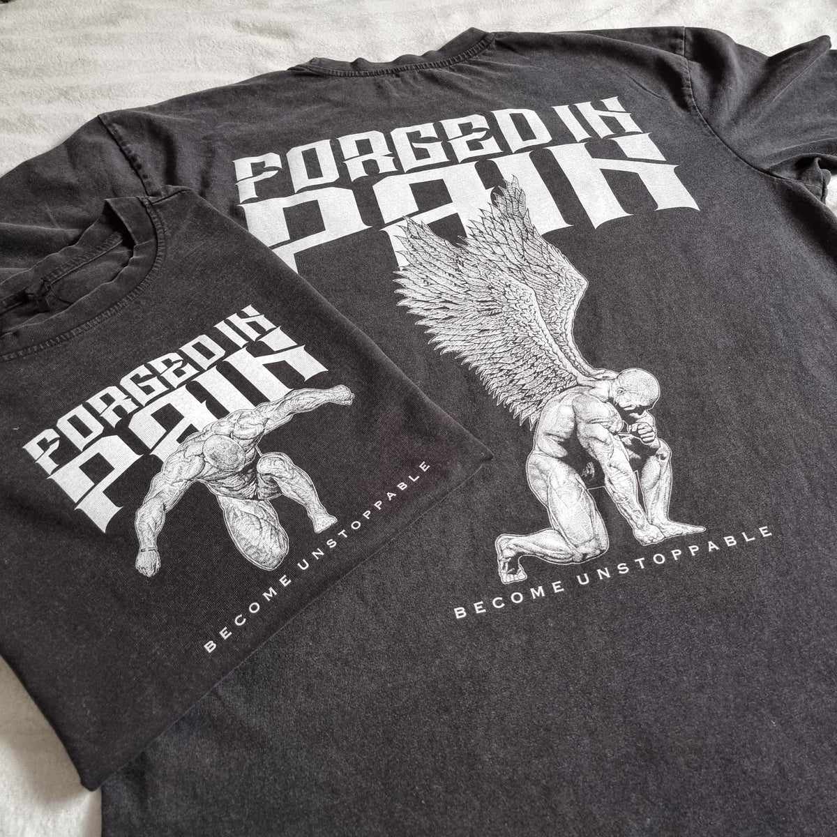 Obsidian Acid Wash "FORGED IN PAIN" - Unique OVERSIZE T-Shirt