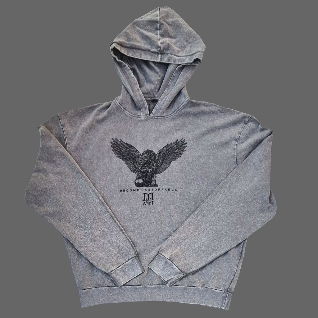 "STRENGTH" - Unique Oversize Acid Wash Granite Hoodie