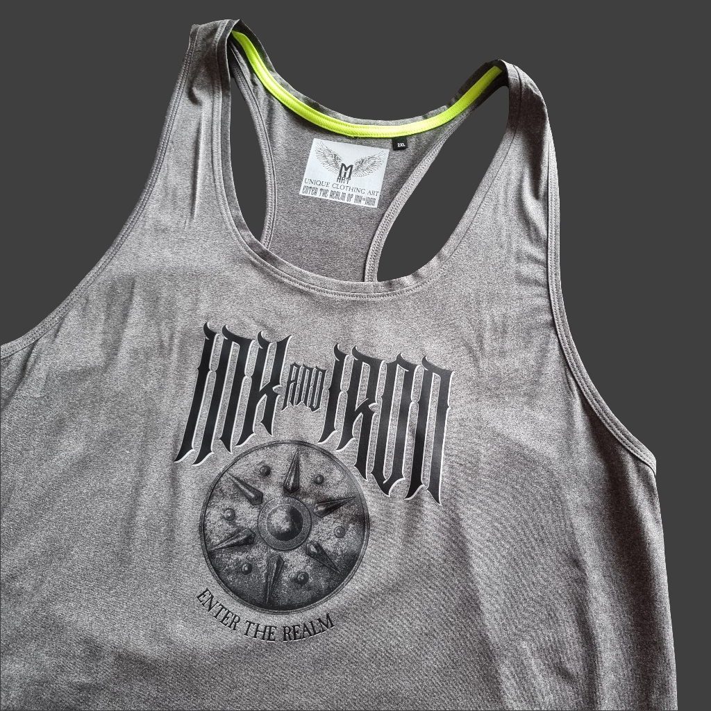 INK & IRON SHIELD MENS GREY GYM VEST