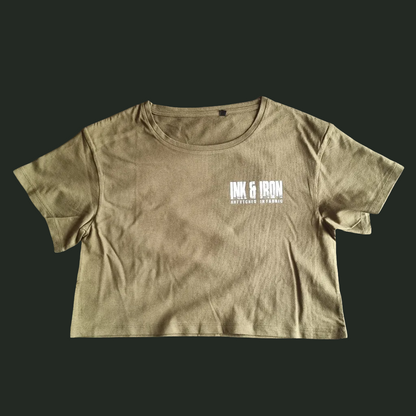 SOPRO OVERSIZE CROP T-SHIRT OLIVE Never Give Up