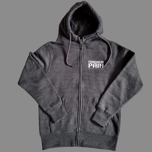 Charcoal Ultimate Supersoft "FORGED IN PAIN" - Zip through Hoodie