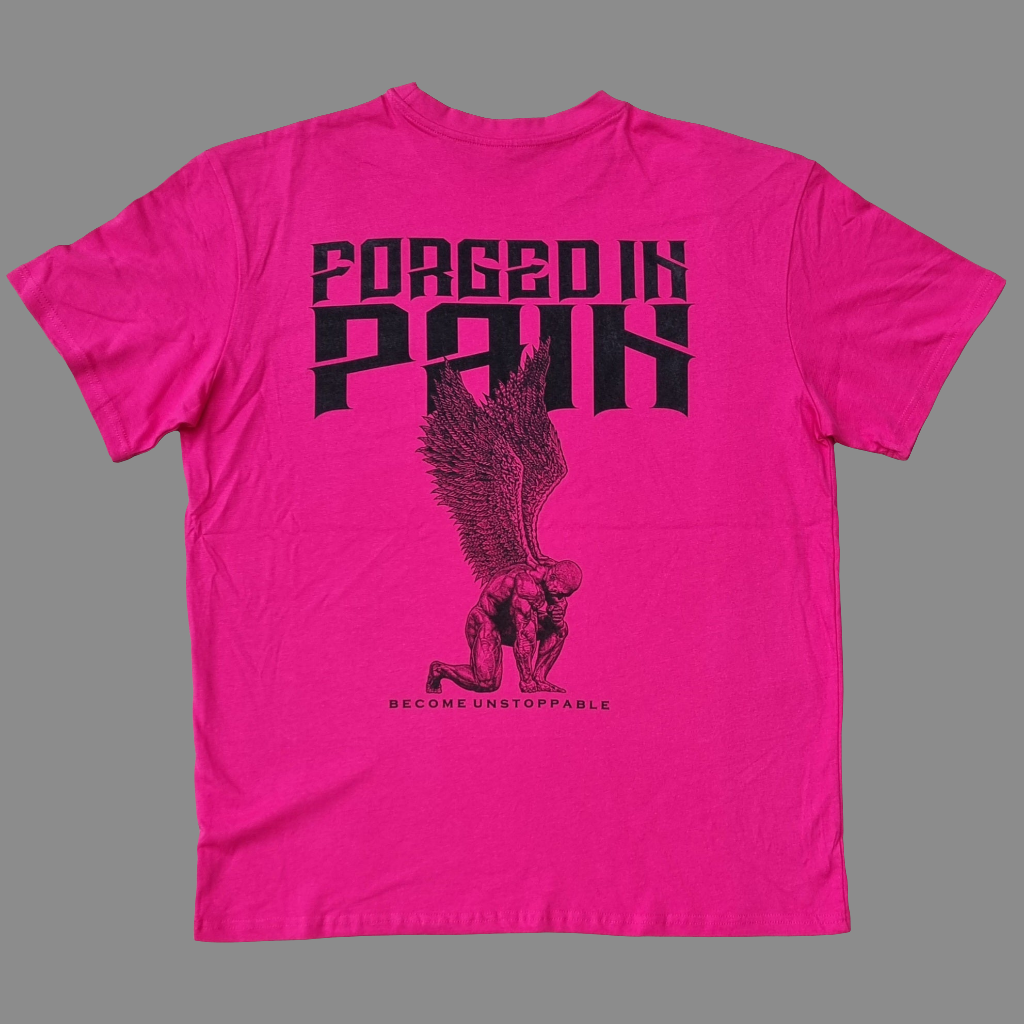 "FORGED IN PAIN" - OVERSIZE Electric Raspberry T-Shirt