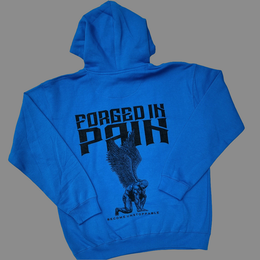 "FORGED IN PAIN" - Premium Turquoise Hoodie with Grey Hood