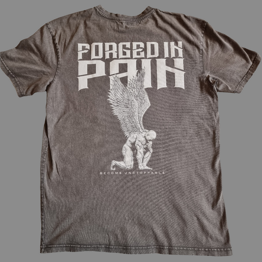 Granite Acid Wash "FORGED IN PAIN" - Unique OVERSIZE T-Shirt