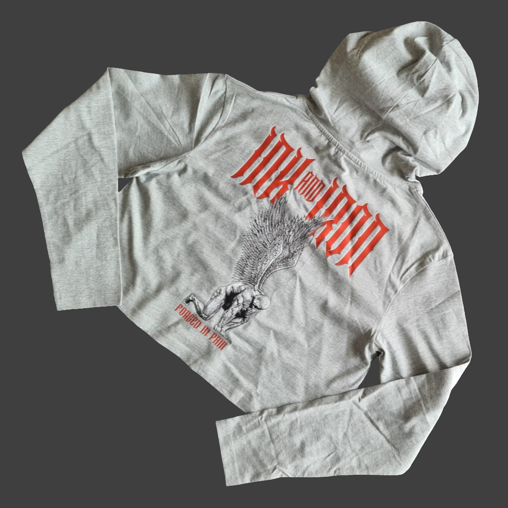 CROPPED HOODIE FORGED IN PAIN - QUARRY GREY