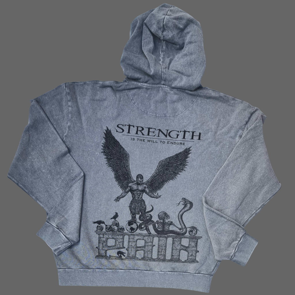 "STRENGTH" - Unique Oversize Acid Wash Granite Hoodie