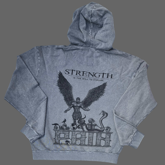 "STRENGTH" - Unique Oversize Acid Wash Granite Hoodie