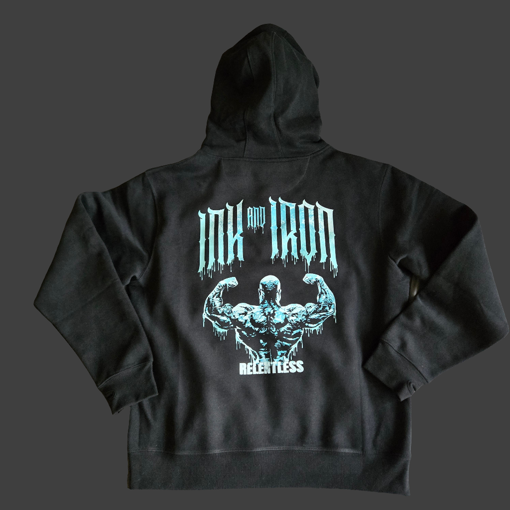 ELITE HOODIE DUSTY BLACK | ICE BLUE RELENTLESS
