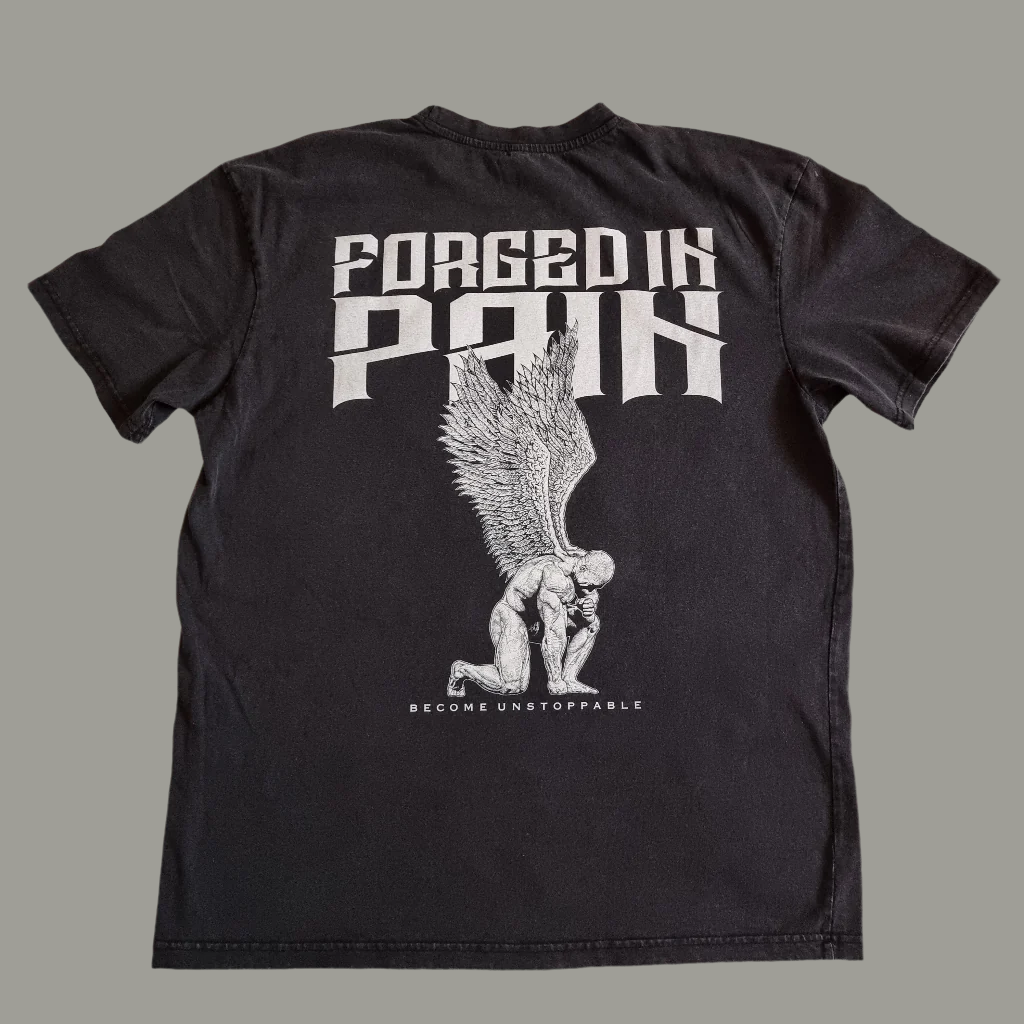 Obsidian Acid Wash "FORGED IN PAIN" - Unique OVERSIZE T-Shirt
