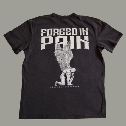 Obsidian Acid Wash "FORGED IN PAIN" - Unique OVERSIZE T-Shirt