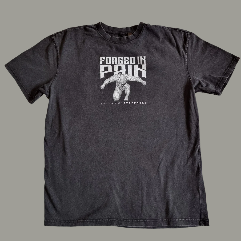 Obsidian Acid Wash "FORGED IN PAIN" - Unique OVERSIZE T-Shirt