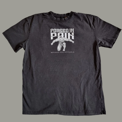 Obsidian Acid Wash "FORGED IN PAIN" - Unique OVERSIZE T-Shirt