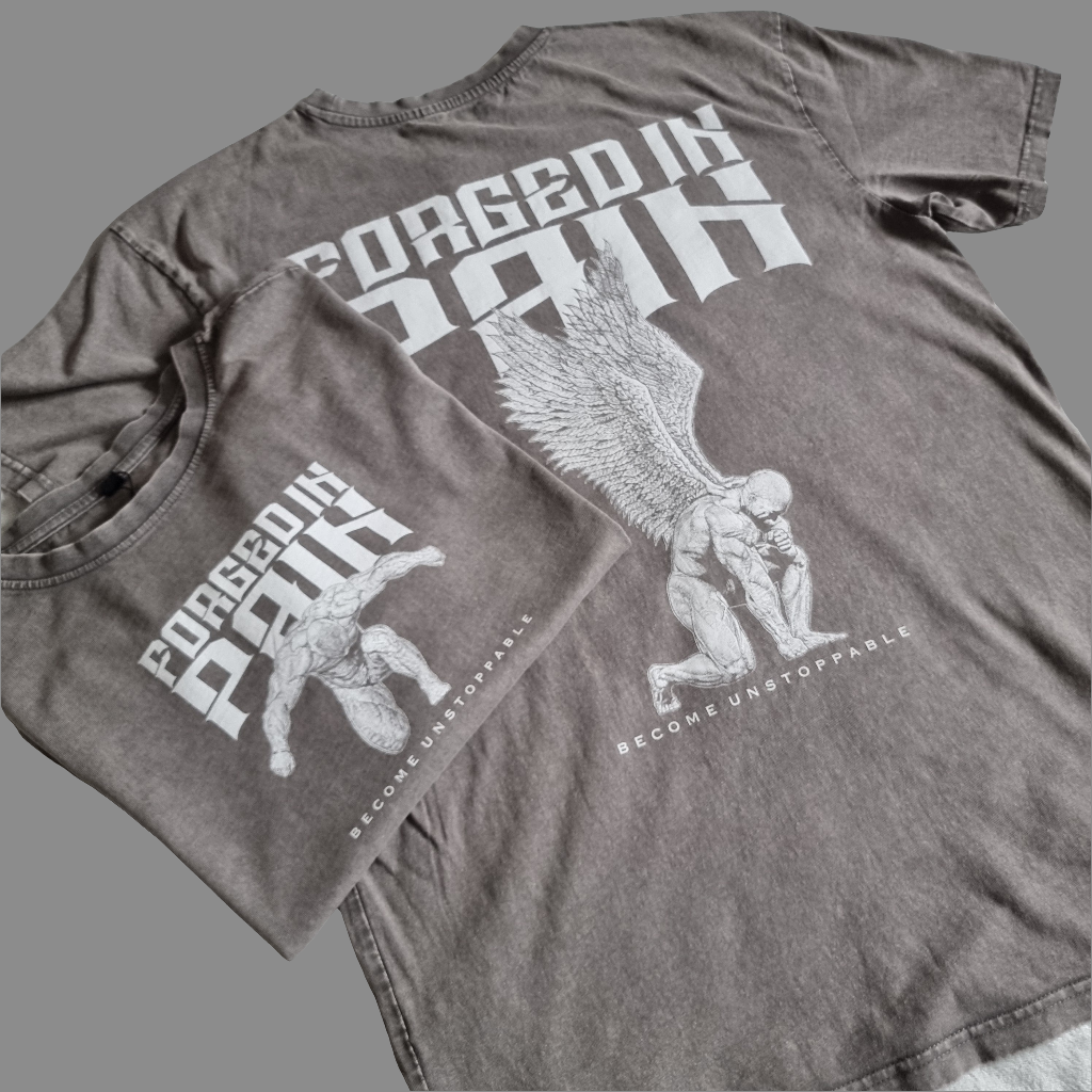 Granite Acid Wash "FORGED IN PAIN" - Unique OVERSIZE T-Shirt