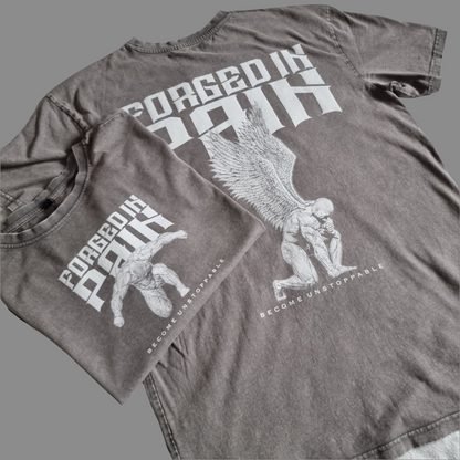 Granite Acid Wash "FORGED IN PAIN" - Unique OVERSIZE T-Shirt