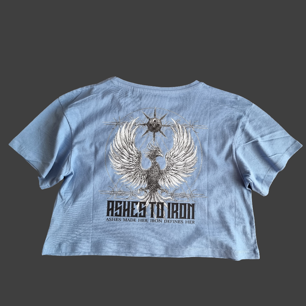 ASHES TO IRON WOMENS BLUE OVERSIZE CROP T-SHIRT