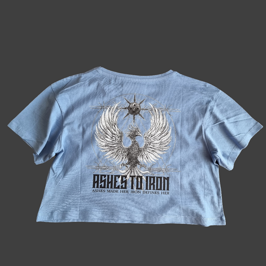ASHES TO IRON WOMENS BLUE OVERSIZE CROP T-SHIRT