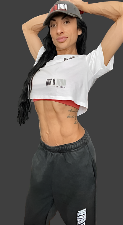 SOPRO OVERSIZE CROP T-SHIRT WHITE Never Give Up