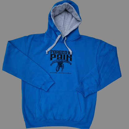 "FORGED IN PAIN" - Premium Turquoise Hoodie with Grey Hood