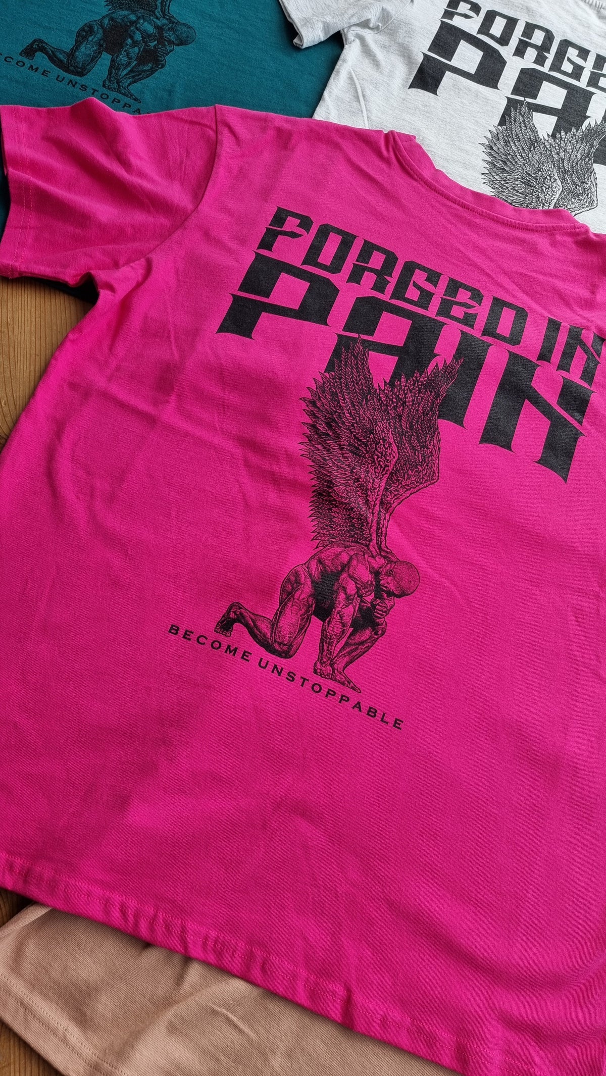 "FORGED IN PAIN" - OVERSIZE Electric Raspberry T-Shirt