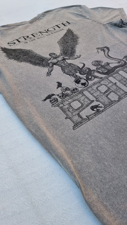 "STRENGTH" - Unique OVERSIZE Acid Wash Granite T-Shirt