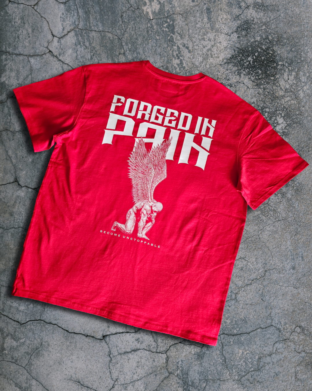 "FORGED IN PAIN" OG - OVERSIZE Red T-Shirt