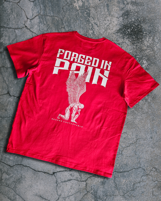 "FORGED IN PAIN" OG - OVERSIZE Red T-Shirt