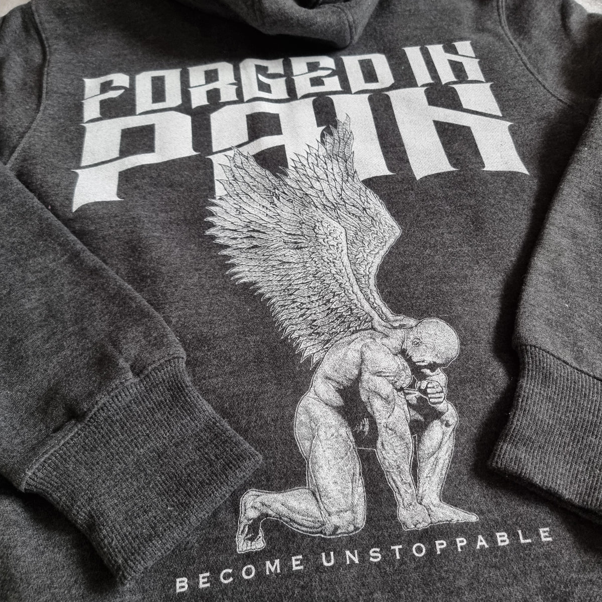 Charcoal Ultimate Supersoft "FORGED IN PAIN" - Zip through Hoodie