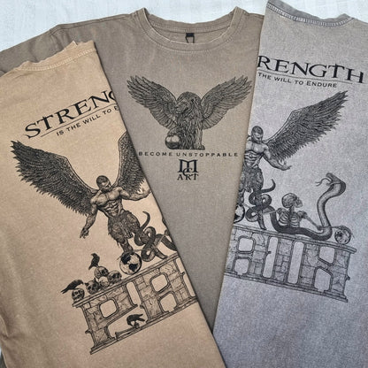 "STRENGTH" - Unique OVERSIZE Acid Wash Sandstone T-Shirt