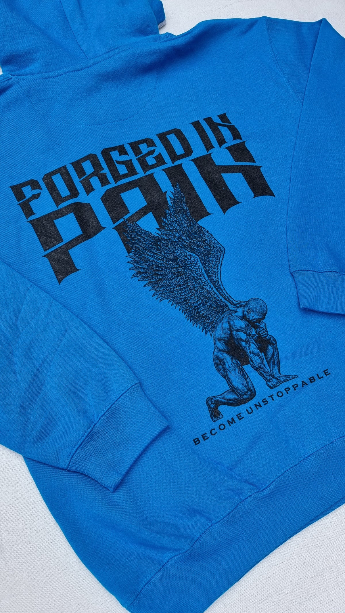 "FORGED IN PAIN" - Premium Turquoise Hoodie with Grey Hood