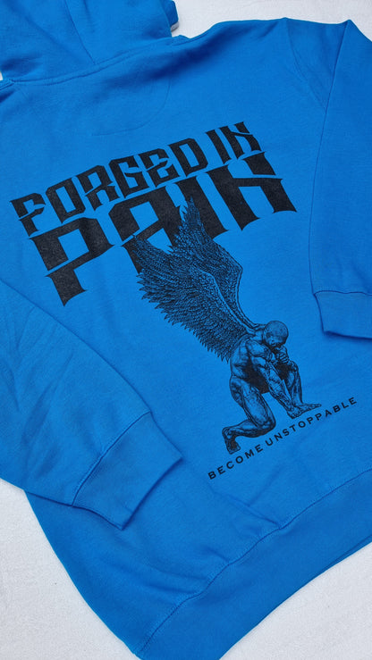 "FORGED IN PAIN" - Premium Turquoise Hoodie with Grey Hood