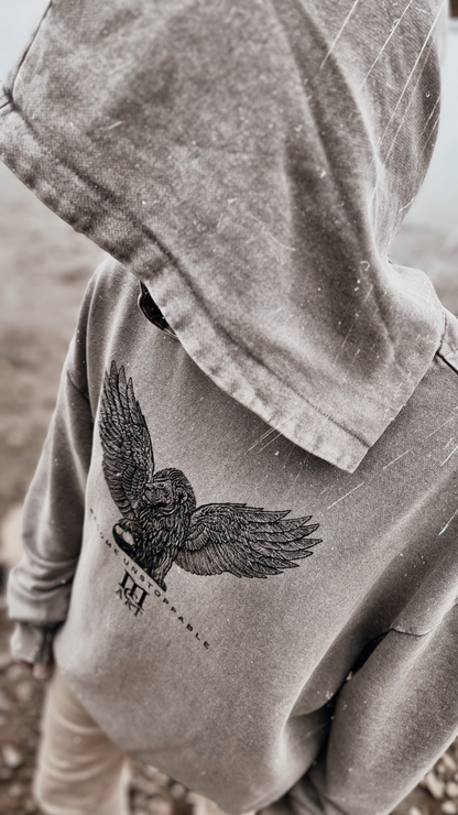 "STRENGTH" - Unique Oversize Acid Wash Granite Hoodie