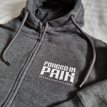 Charcoal Ultimate Supersoft "FORGED IN PAIN" - Zip through Hoodie