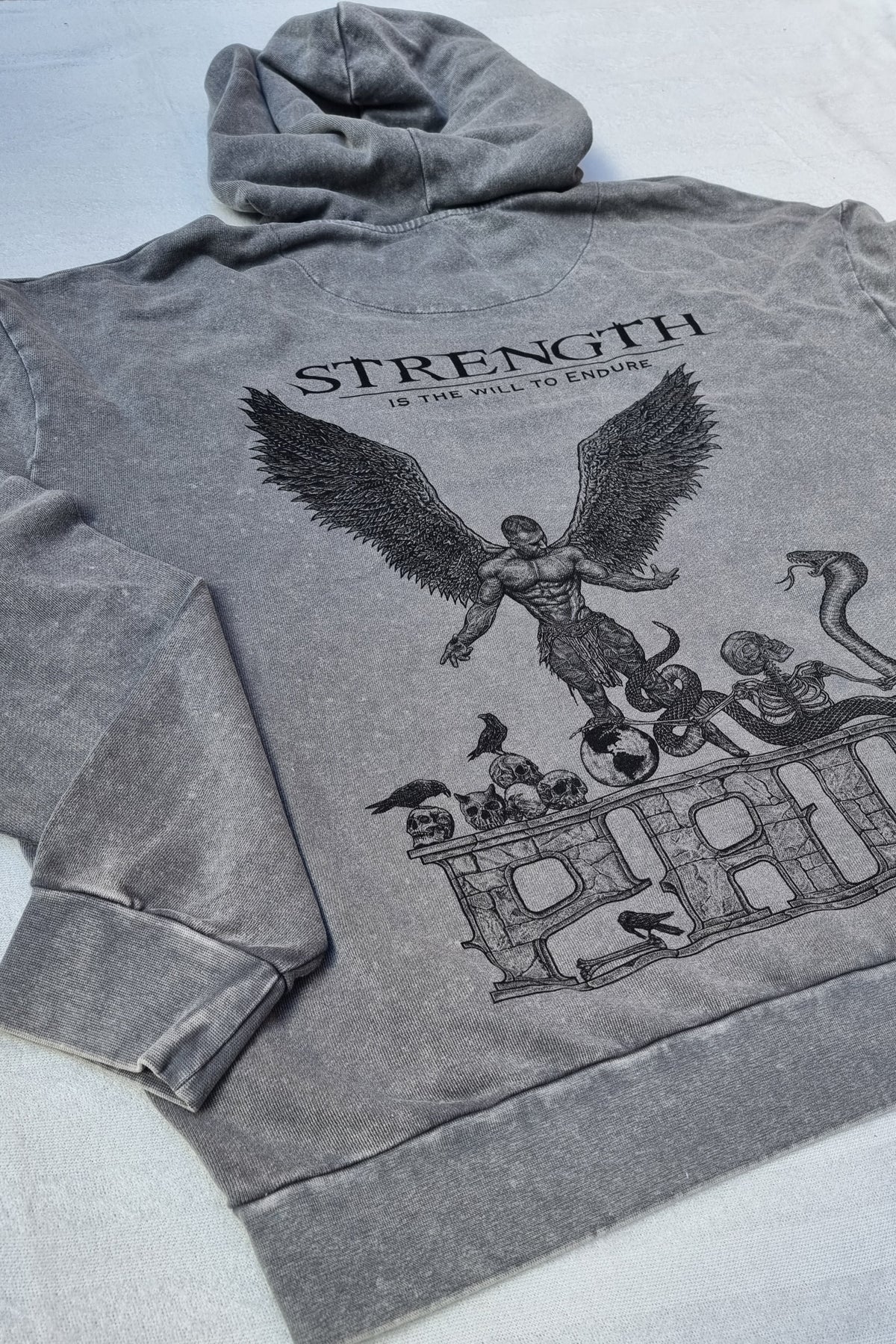 "STRENGTH" - Unique Oversize Acid Wash Granite Hoodie
