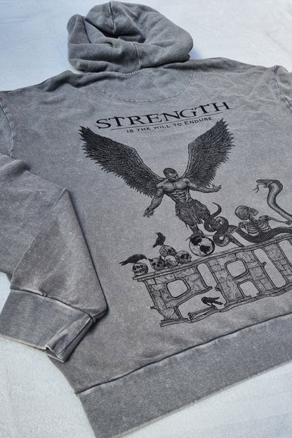 "STRENGTH" - Unique Oversize Acid Wash Granite Hoodie