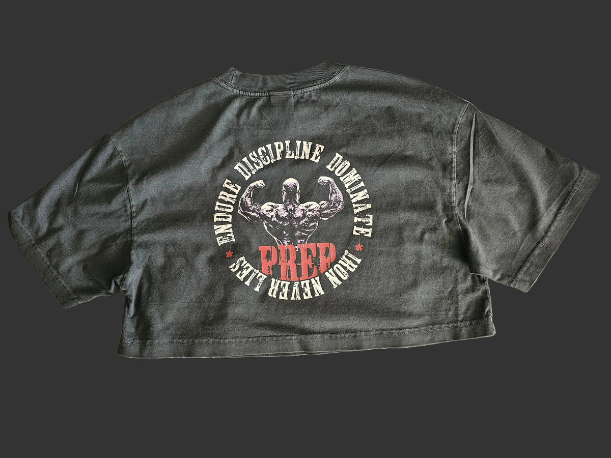 VINTAGE WASH BLACK CROP TEE - IRON NEVER LIES