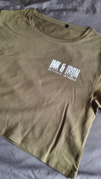 SOPRO OVERSIZE CROP T-SHIRT OLIVE Never Give Up