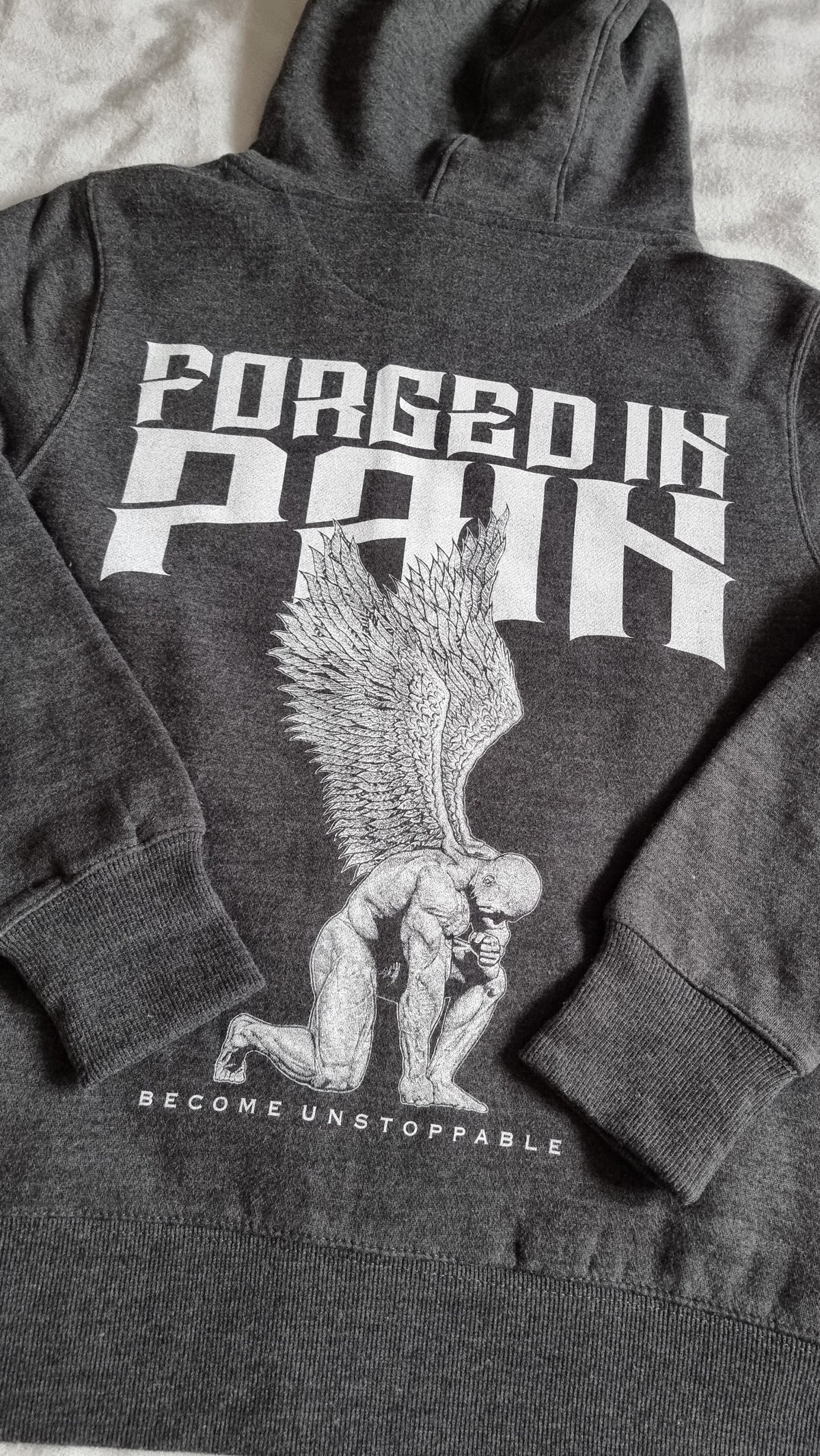 Charcoal Ultimate Supersoft "FORGED IN PAIN" - Zip through Hoodie
