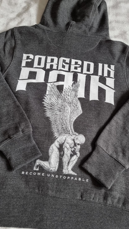 Charcoal Ultimate Supersoft "FORGED IN PAIN" - Zip through Hoodie