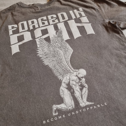 Granite Acid Wash "FORGED IN PAIN" - Unique OVERSIZE T-Shirt