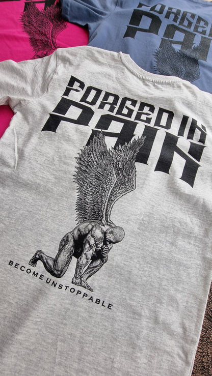 "FORGED IN PAIN" - OVERSIZE Grey T-Shirt