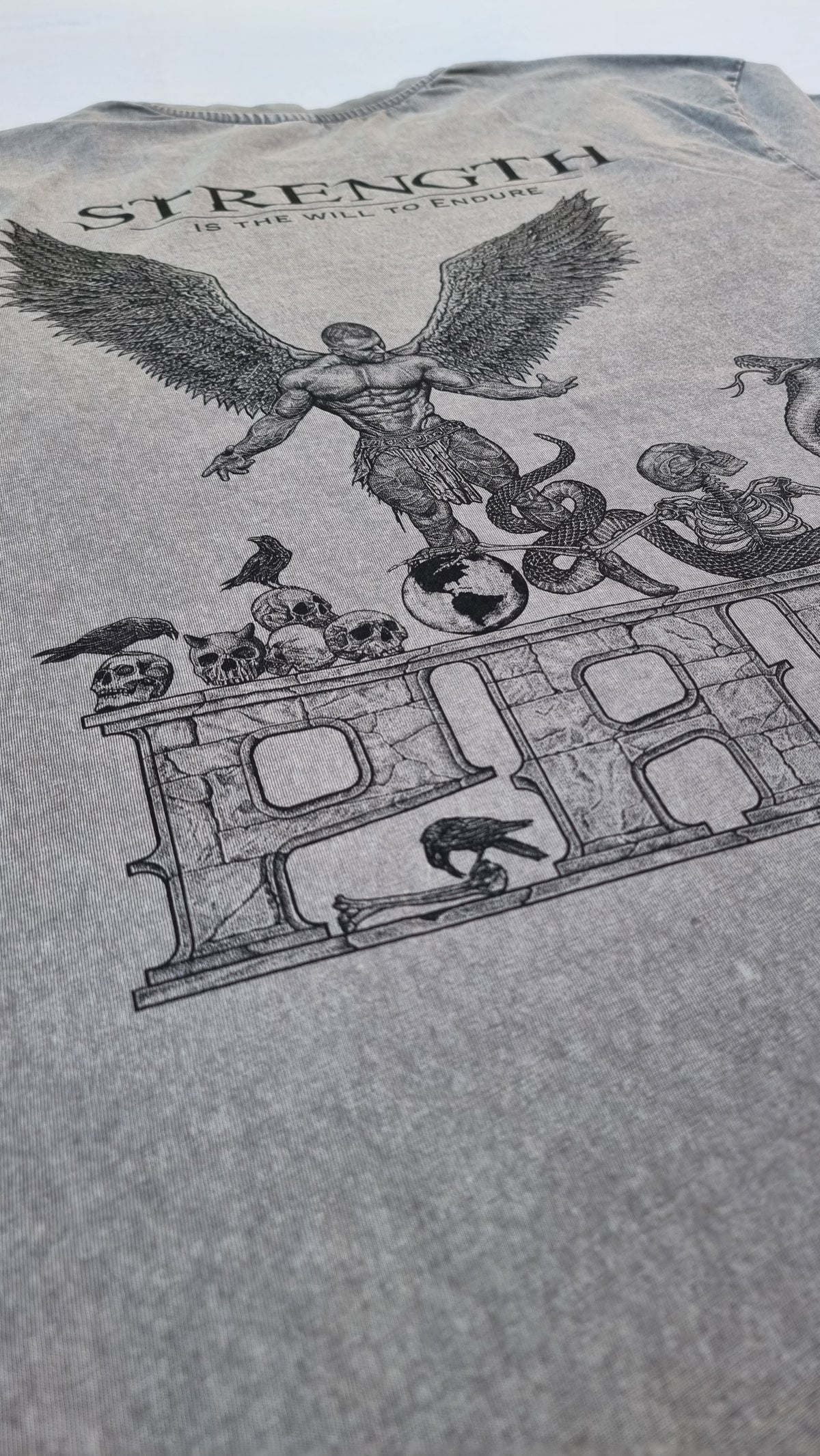 "STRENGTH" - Unique OVERSIZE Acid Wash Granite T-Shirt