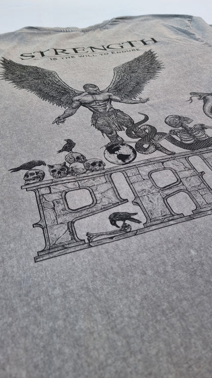 "STRENGTH" - Unique OVERSIZE Acid Wash Granite T-Shirt