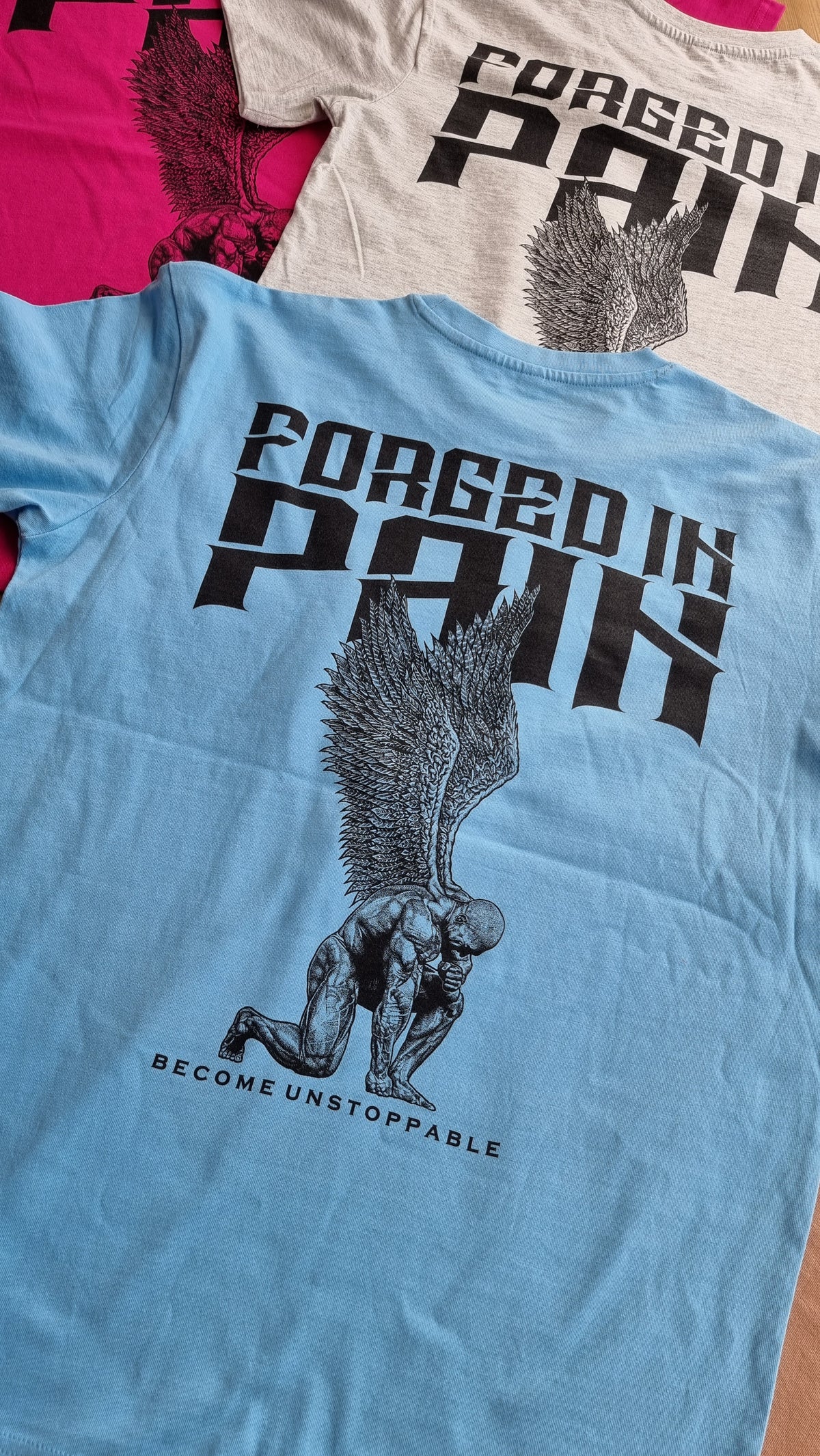 "FORGED IN PAIN" - OVERSIZE Baltic Blue T-Shirt