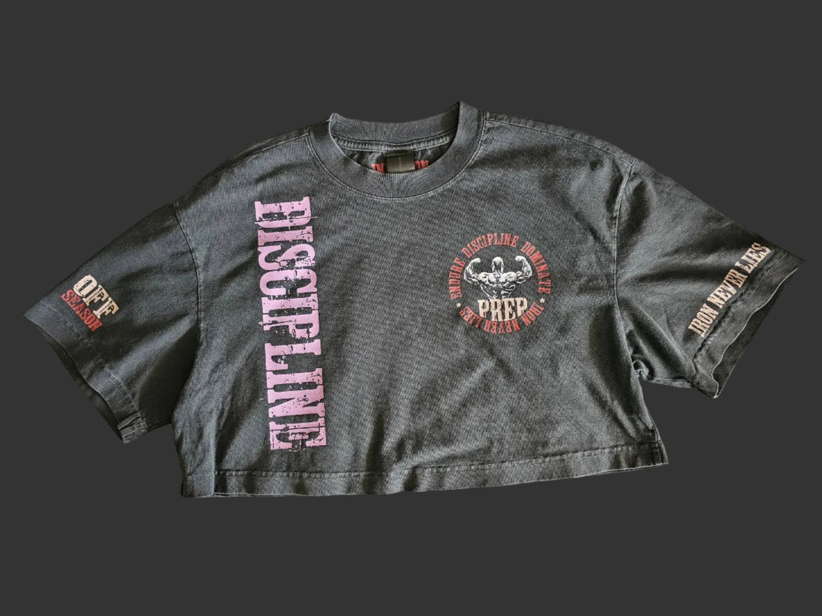 VINTAGE WASH BLACK CROP TEE - IRON NEVER LIES