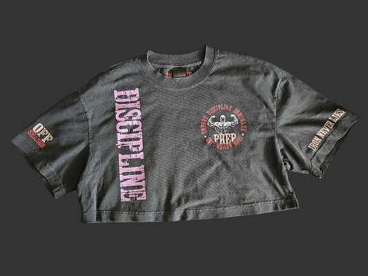 VINTAGE WASH BLACK CROP TEE - IRON NEVER LIES
